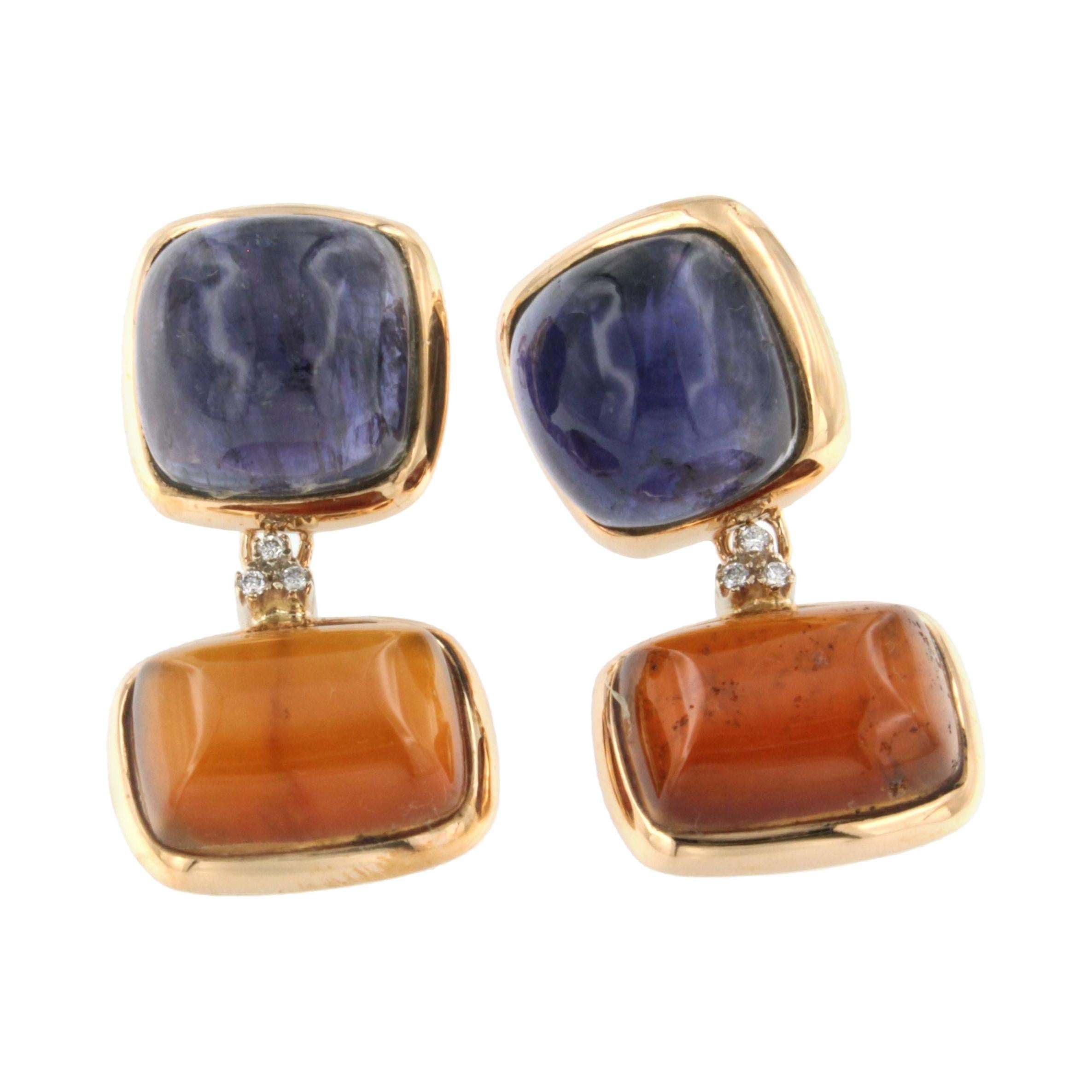 18Kt Rose Gold with Iolite Garnet Essonite White Diamonds Earrings For Sale