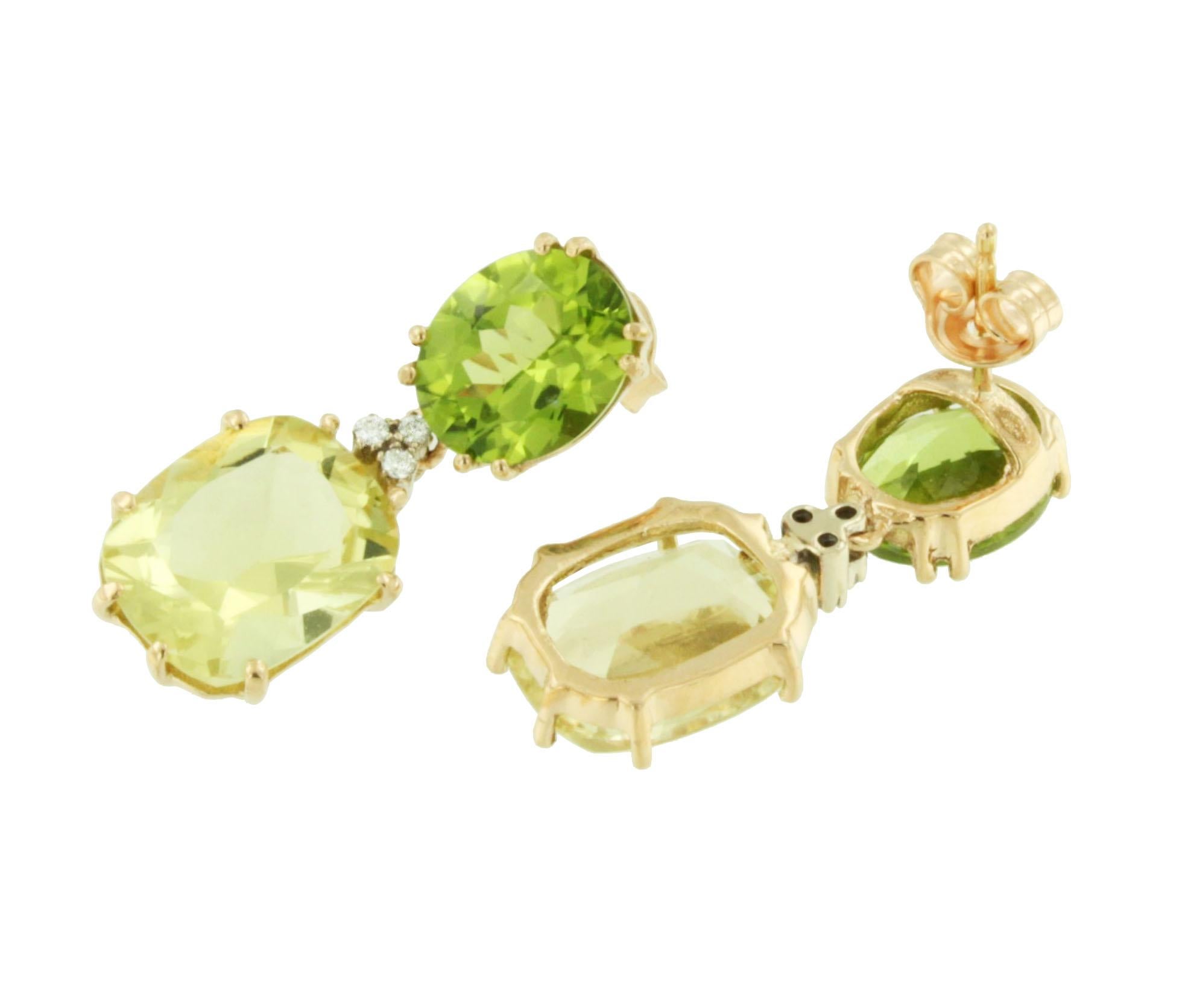 Oval Cut 18Kt Rose Gold With Lemon Quartz Peridoto And White Diamonds Fashion Earrings For Sale