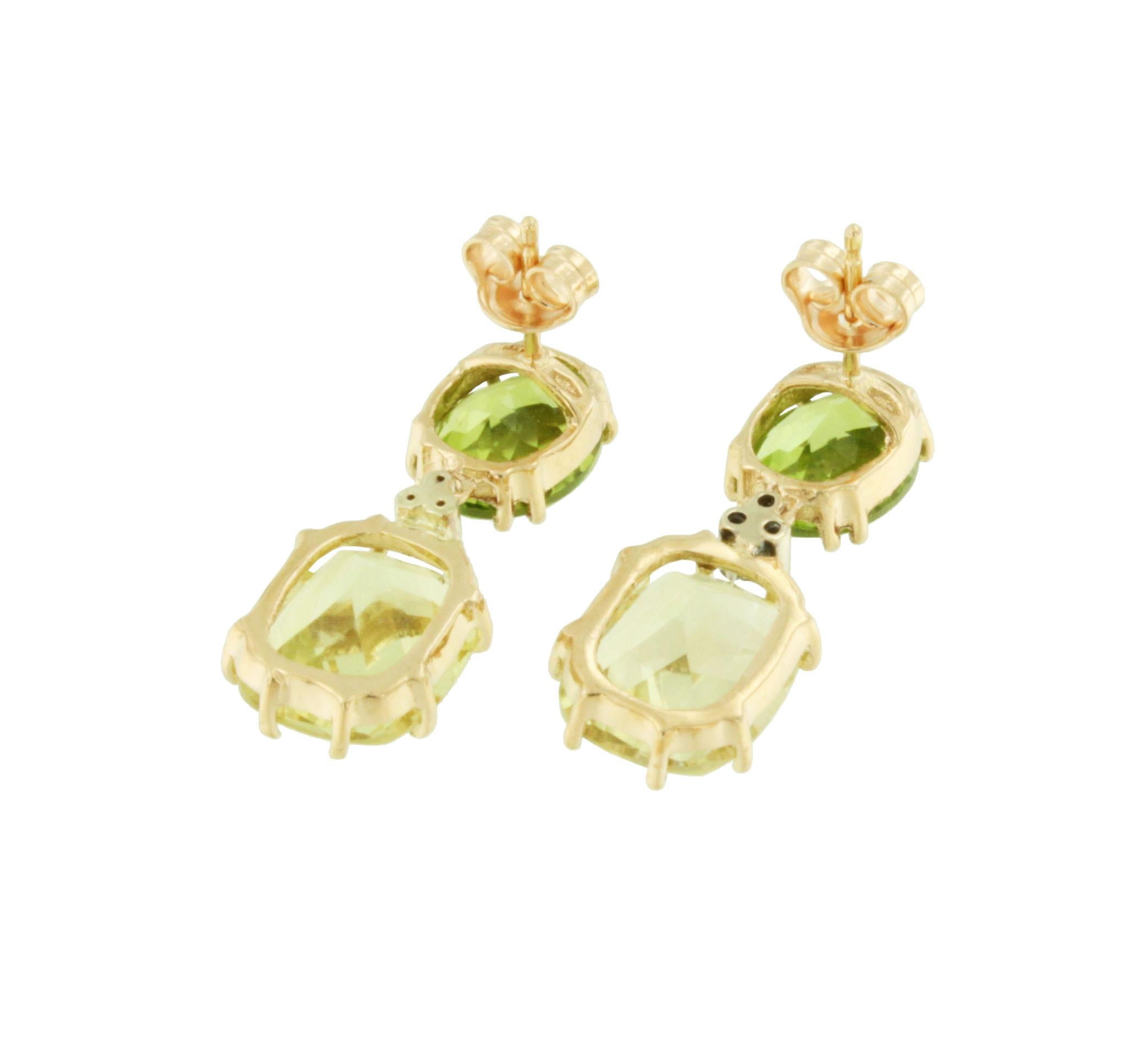 18Kt Rose Gold With Lemon Quartz Peridoto And White Diamonds Fashion Earrings In New Condition For Sale In GALLARATE, IT