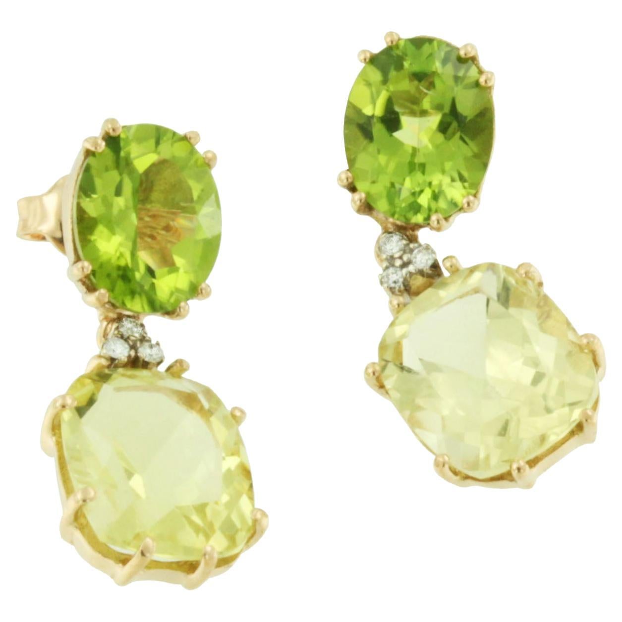 Boucles d'oreilles à la mode en or rose 18 carats, quartz citron, péridots et diamants blancs en vente