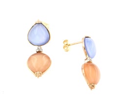 18Kt Rose Gold with Moon Stones and Blue Topaz Earrings