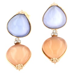 18Kt Rose Gold with Moon Stones and Blue Topaz Earrings