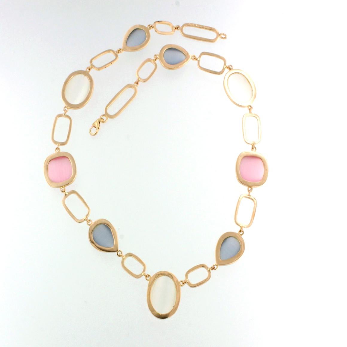 Modern 18kt Rose Gold with Moonstone and Quartz Necklace  For Sale