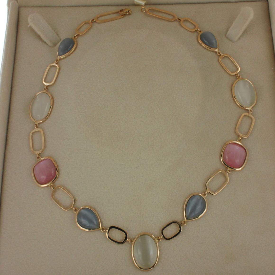 Halskette aus 18 Karat Roségold mit Mondstein und Quarz  für Damen oder Herren im Angebot