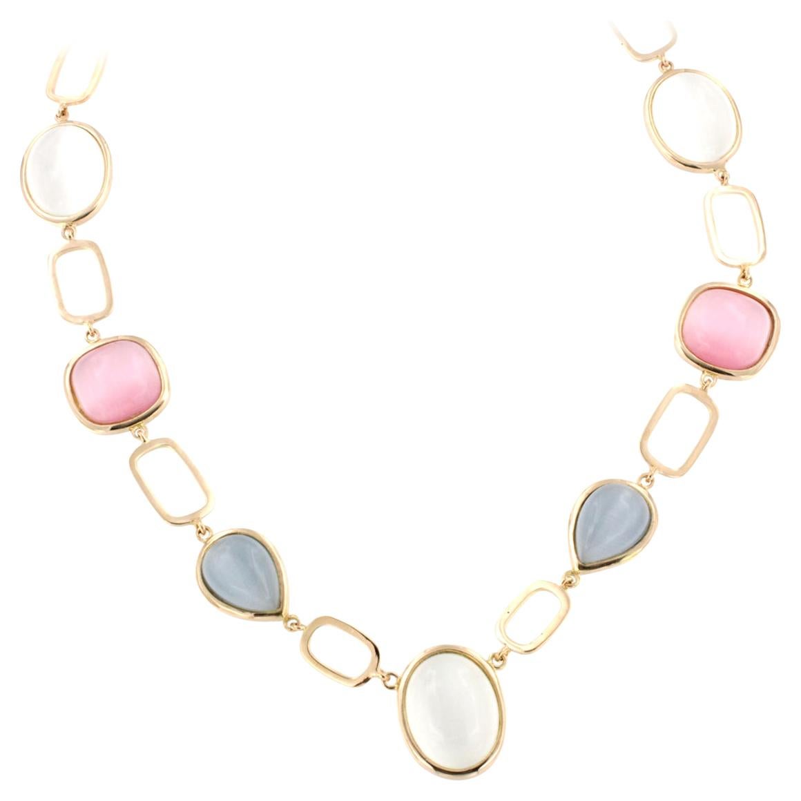 18kt Rose Gold with Moonstone and Quartz Necklace  For Sale