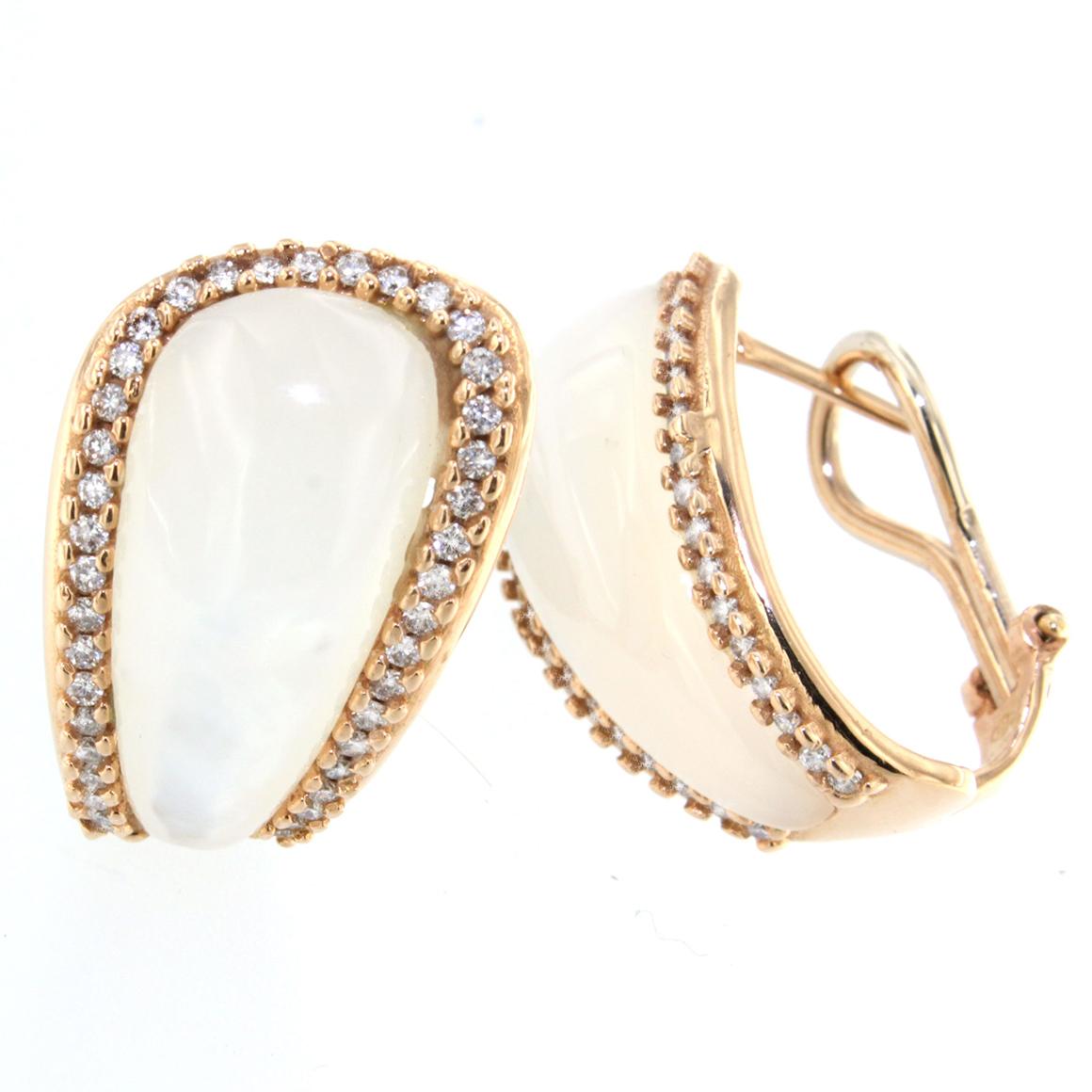 Rose Cut 18kt Rose Gold With Mother of Pearls And White Diamonds Earrings  For Sale
