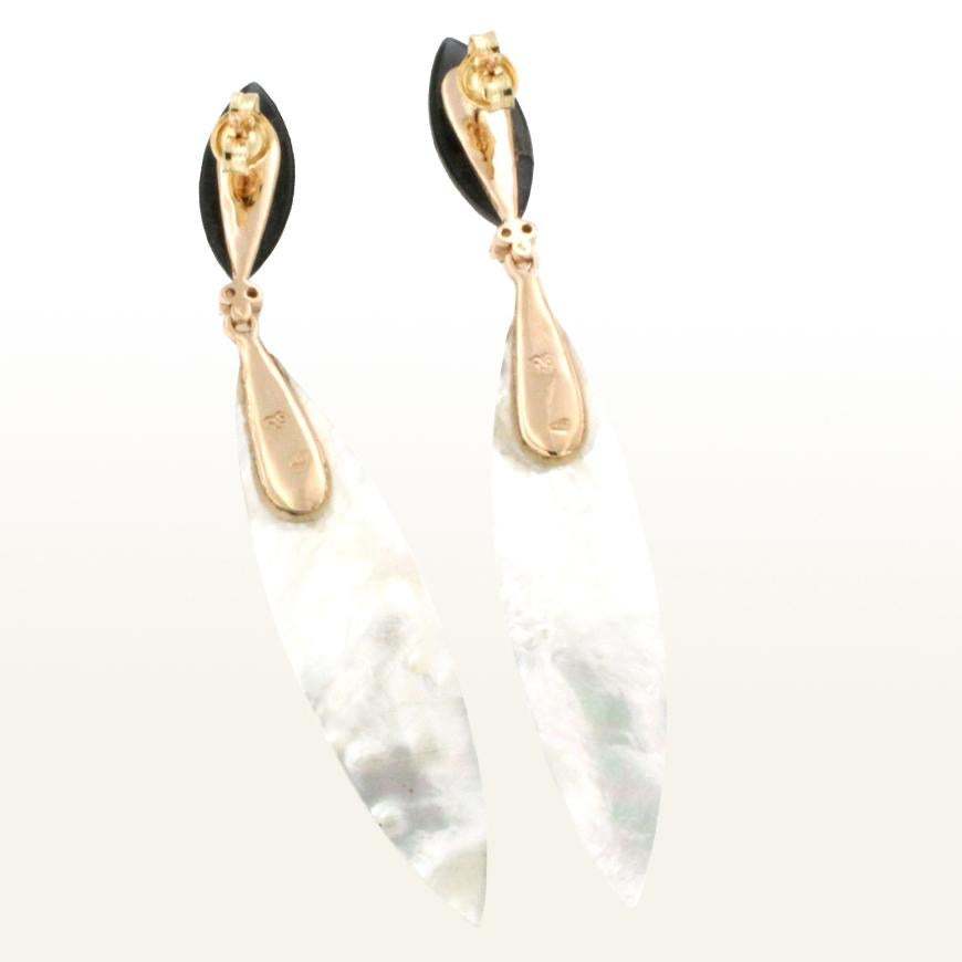 Modern 18 Karat Rose Gold with Onix Mother of Pearl and White Diamond Earrings For Sale