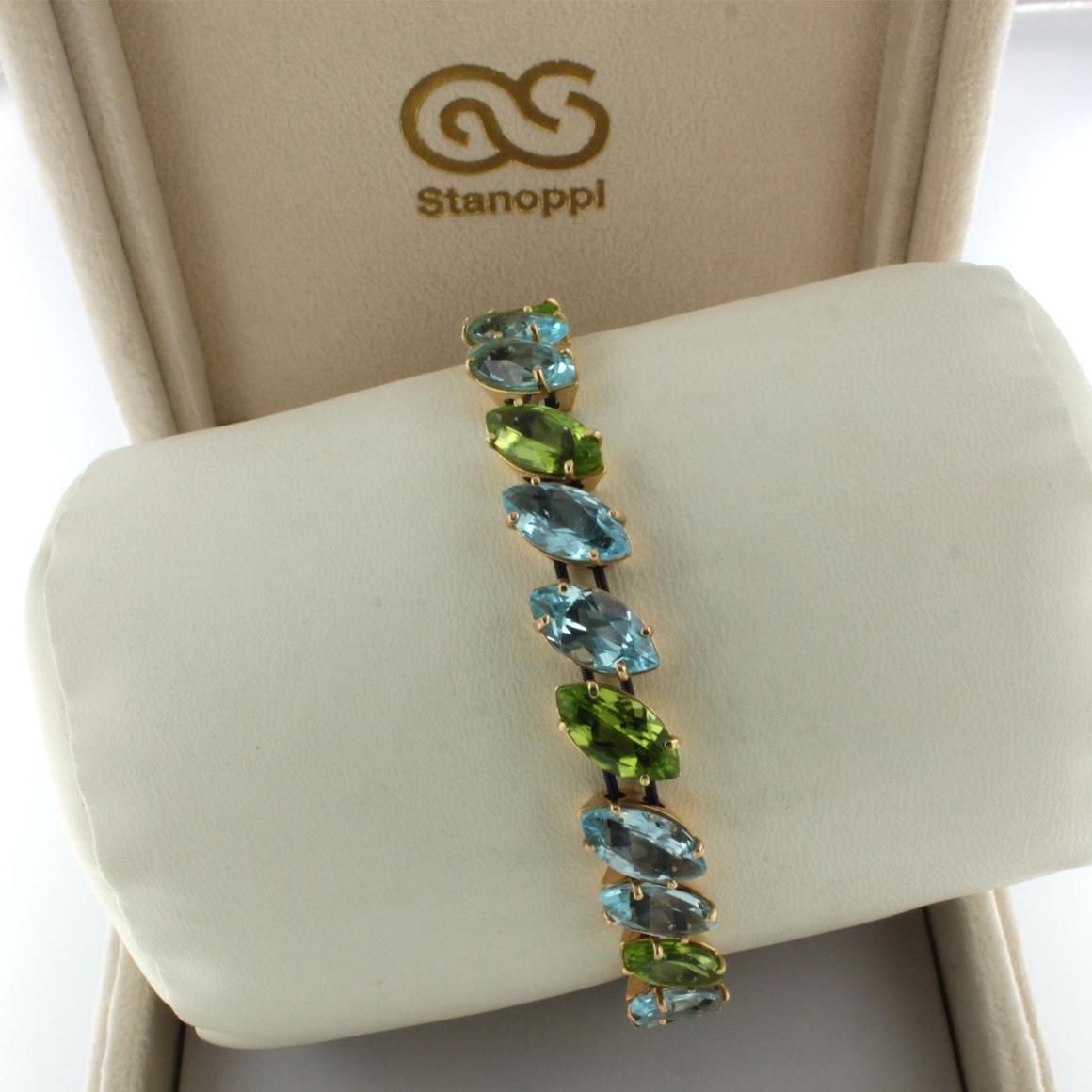 Marquise Cut 18kt Rose Gold with Peridot and Blue Topaz Bracelet For Sale