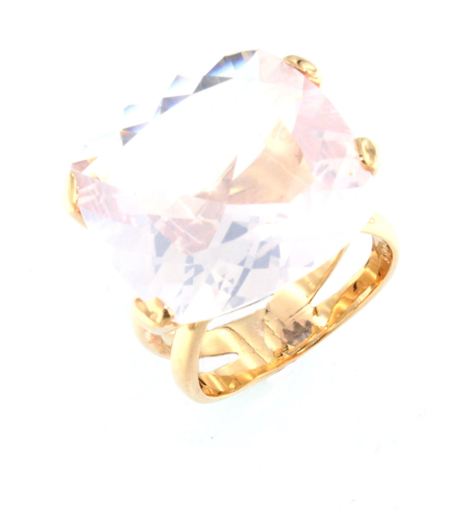 Square Cut 18kt Rose Gold with Pink Quartz Ring For Sale