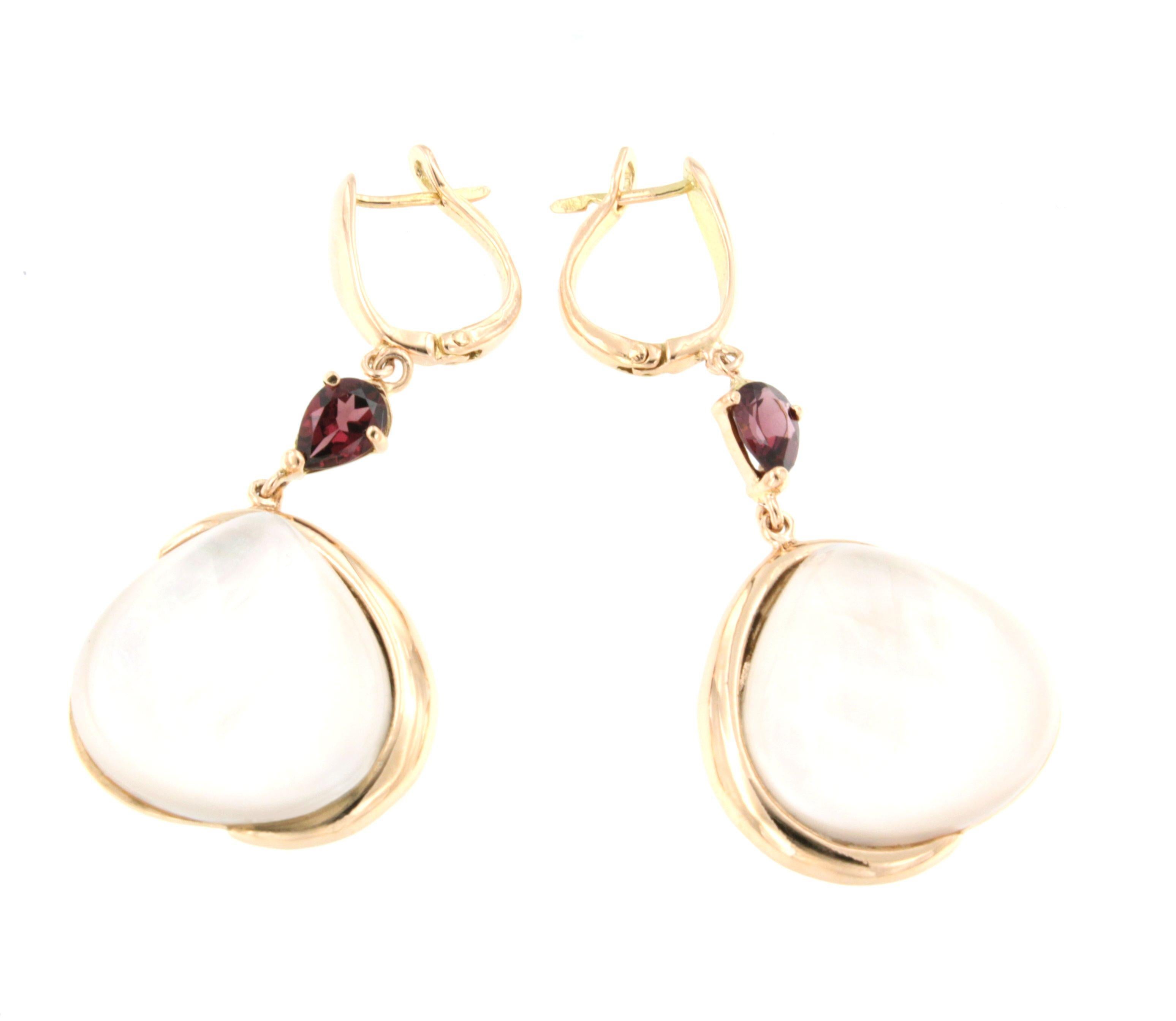 Cabochon 18Kt Rose Gold With Pink Tourmaline Mother Of Pearl Fashion Drop Earrings  For Sale