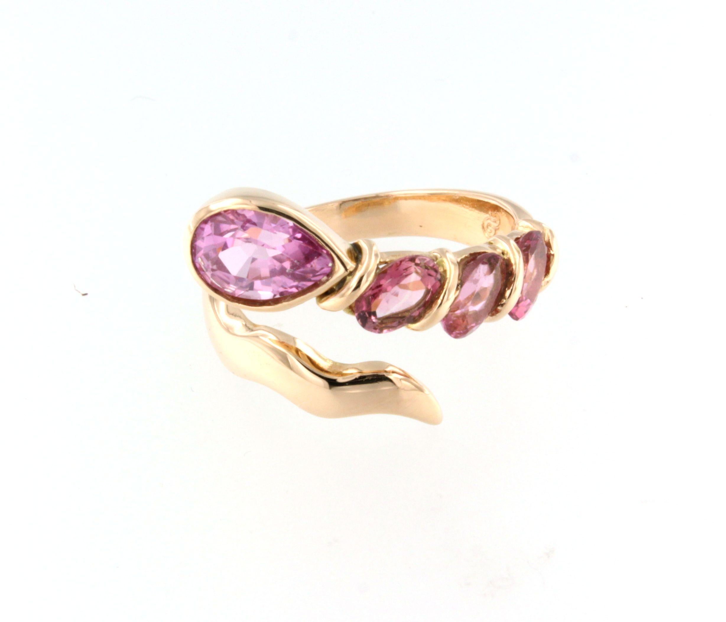 Rose Cut 18Kt Rose Gold with Pink Tourmaline Ring For Sale