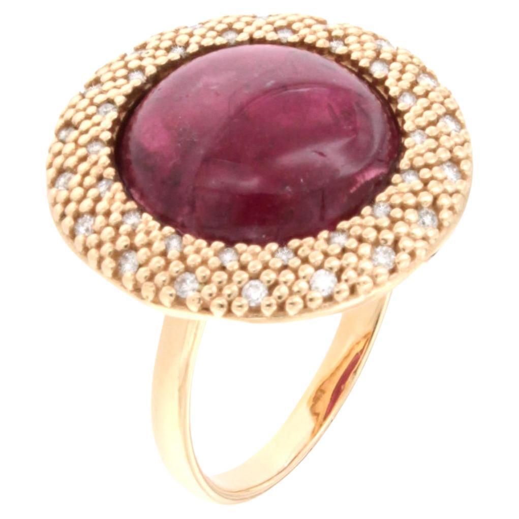 18kt Rose Gold with Pink Tourmaline White Diamonds Modern Amazing Cocktail Ring For Sale