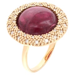 18kt Rose Gold with Pink Tourmaline White Diamonds Modern Amazing Cocktail Ring