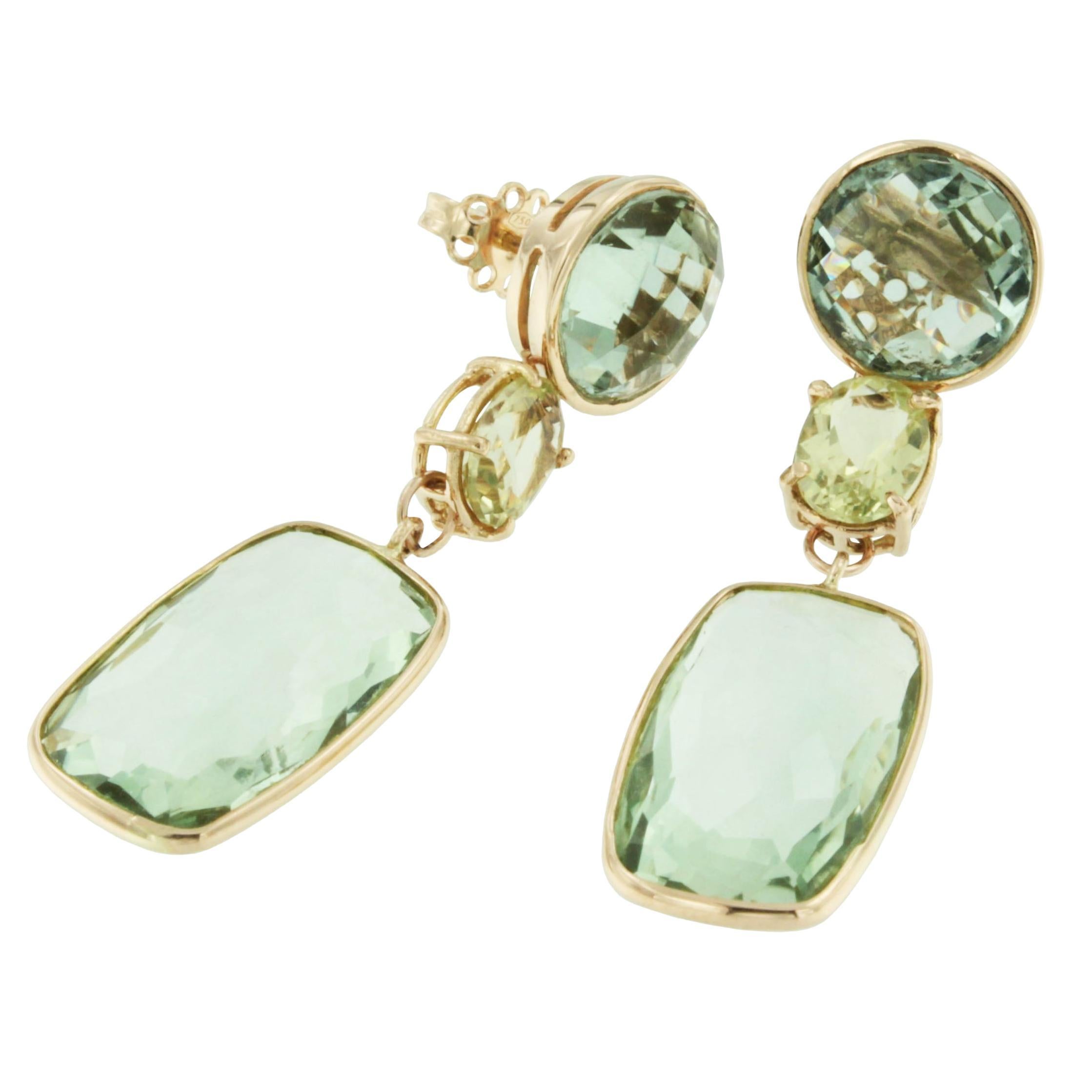 18Kt Rose Gold with Prasiolite Modern Fashion Drop Earrings For Sale