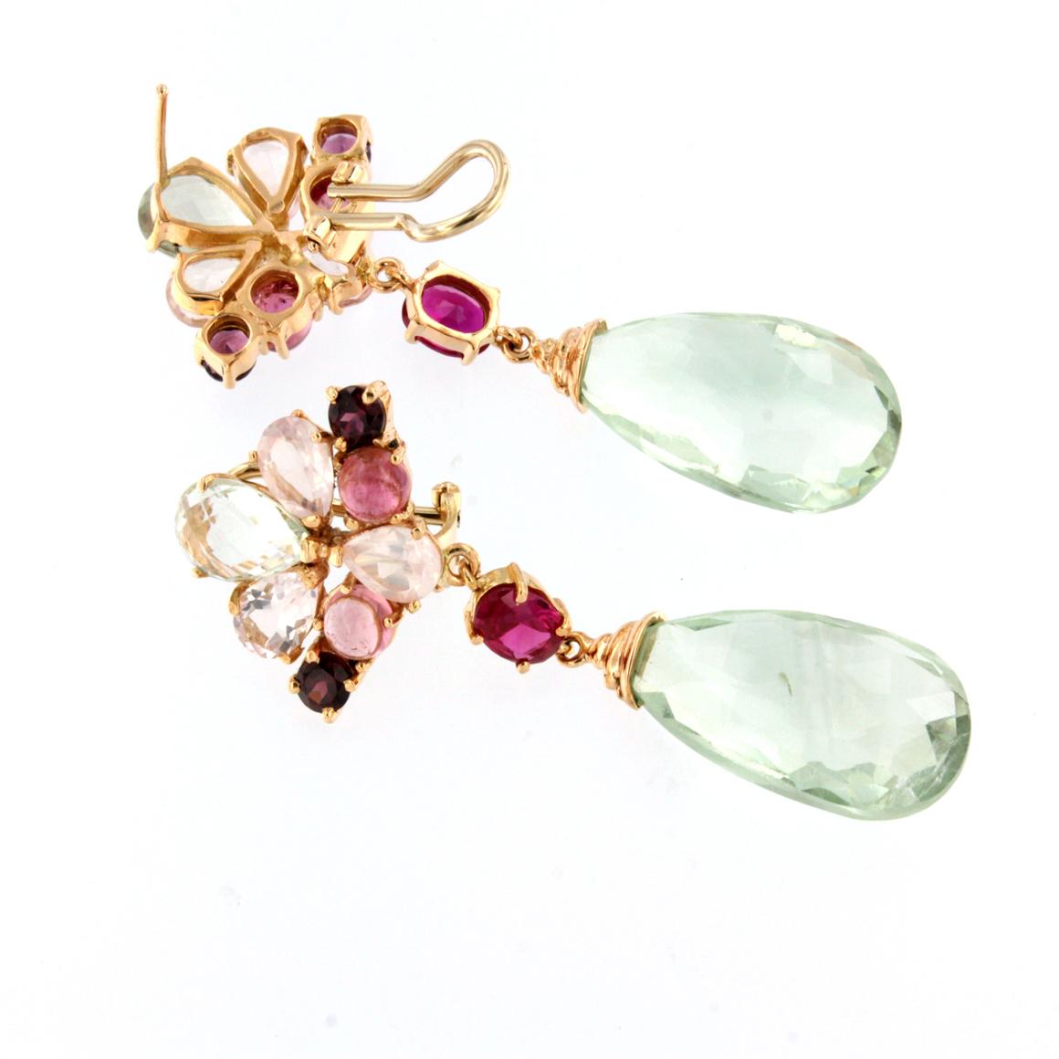 18Kt Rose Gold with Prasiolite Pink Quartz and Pink Tourmaline Earrings In New Condition In GALLARATE, IT