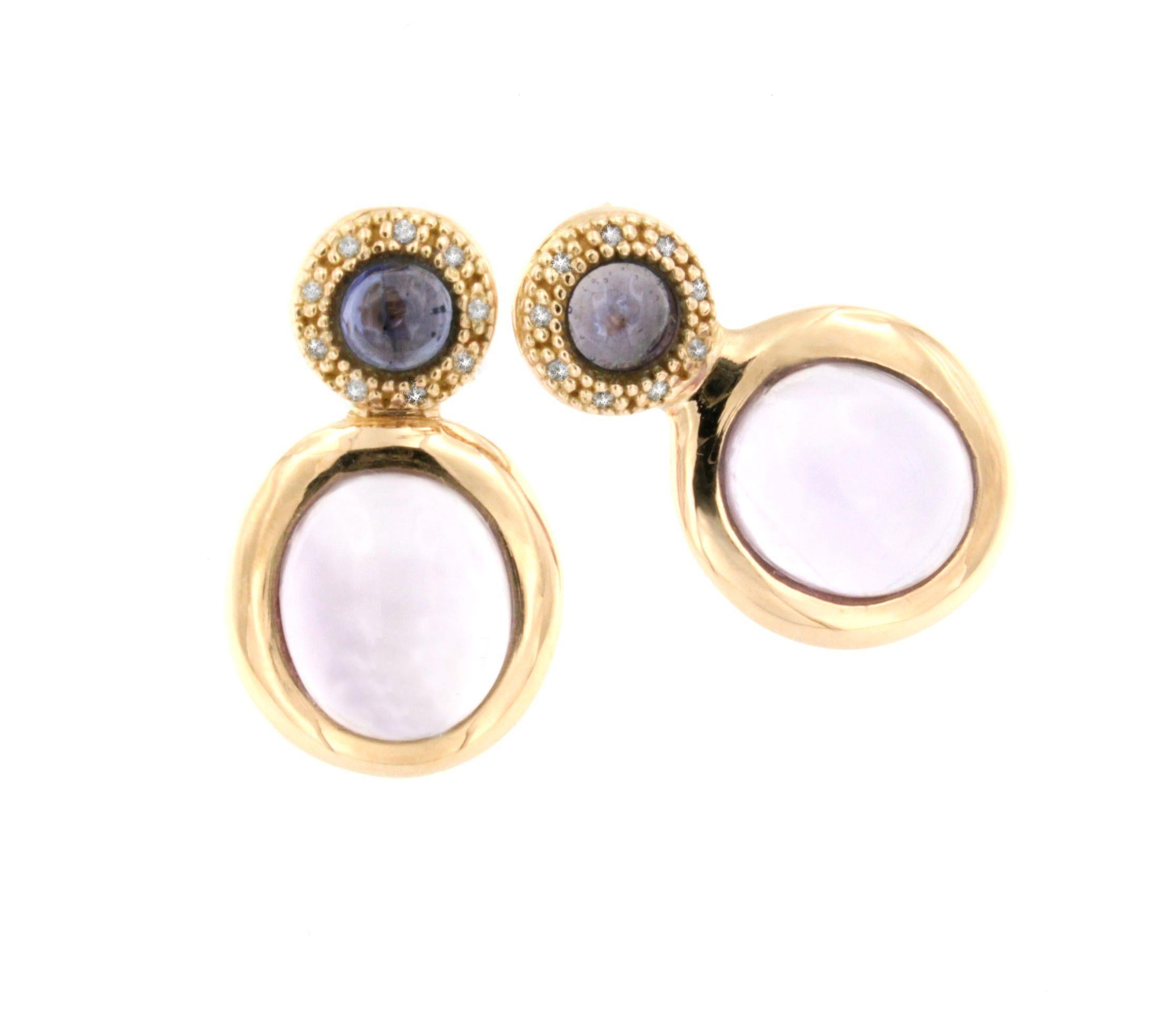 Modern 18Kt Rose Gold with Purple Amethyst Iolite White Diamonds Stud Fashion Earrings  For Sale