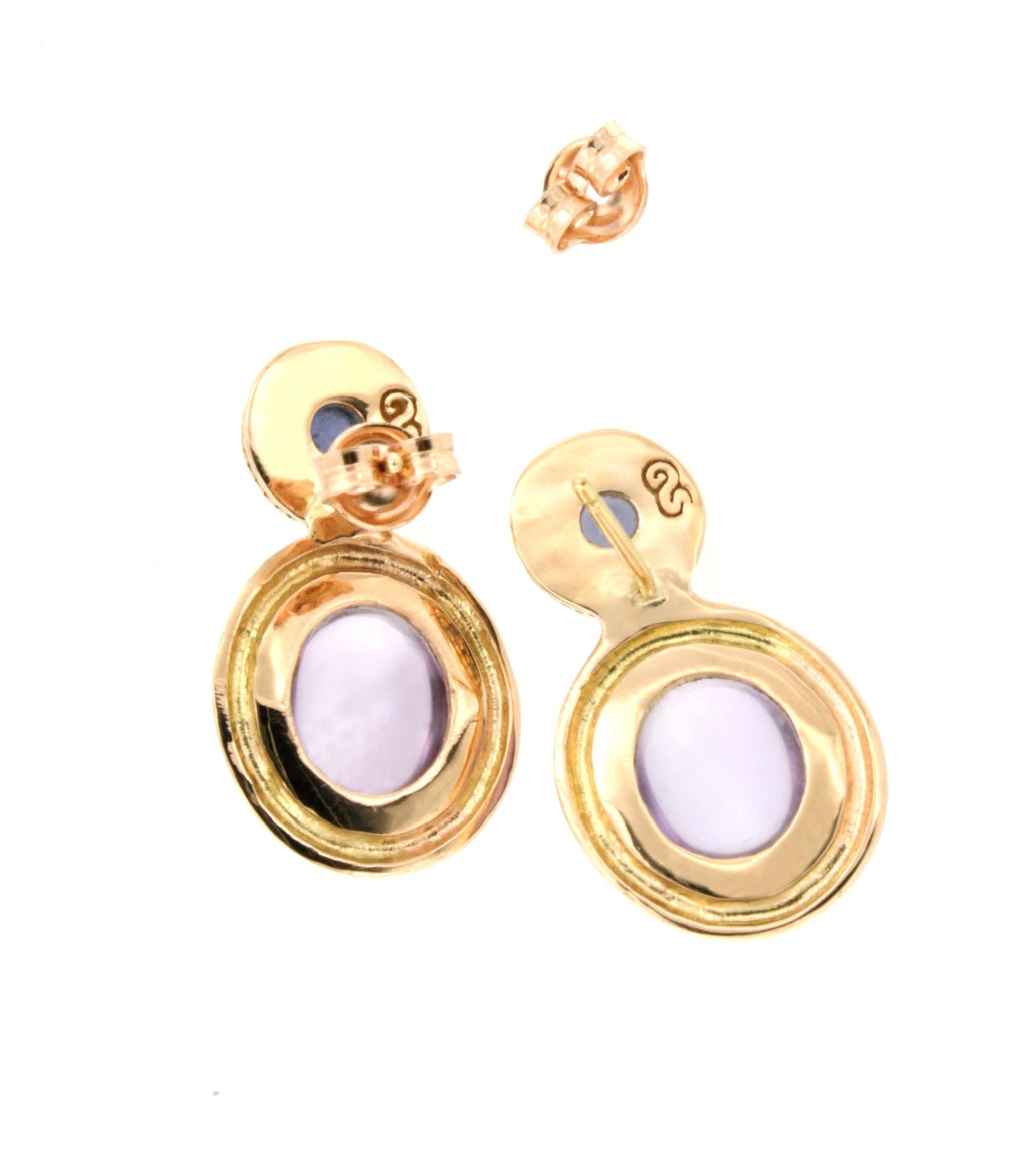 18Kt Rose Gold with Purple Amethyst Iolite White Diamonds Stud Fashion Earrings  In New Condition For Sale In GALLARATE, IT
