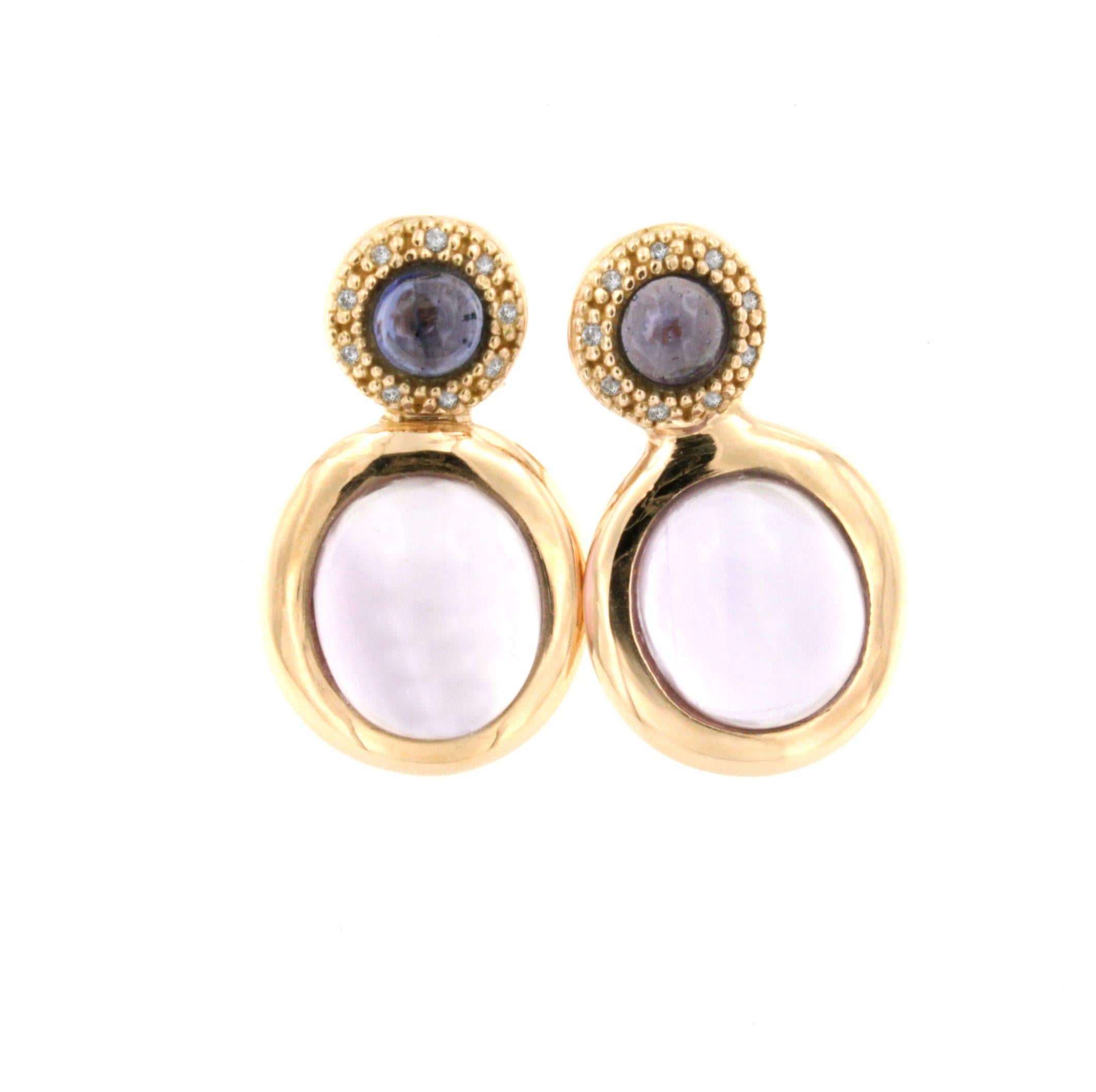 18Kt Rose Gold with Purple Amethyst Iolite White Diamonds Stud Fashion Earrings 