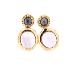 18Kt Rose Gold with Purple Amethyst Iolite White Diamonds Stud Fashion Earrings 