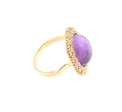 18kt Rose Gold with Purple Cabochon Amethyst Stone White Diamonds Modern Ring