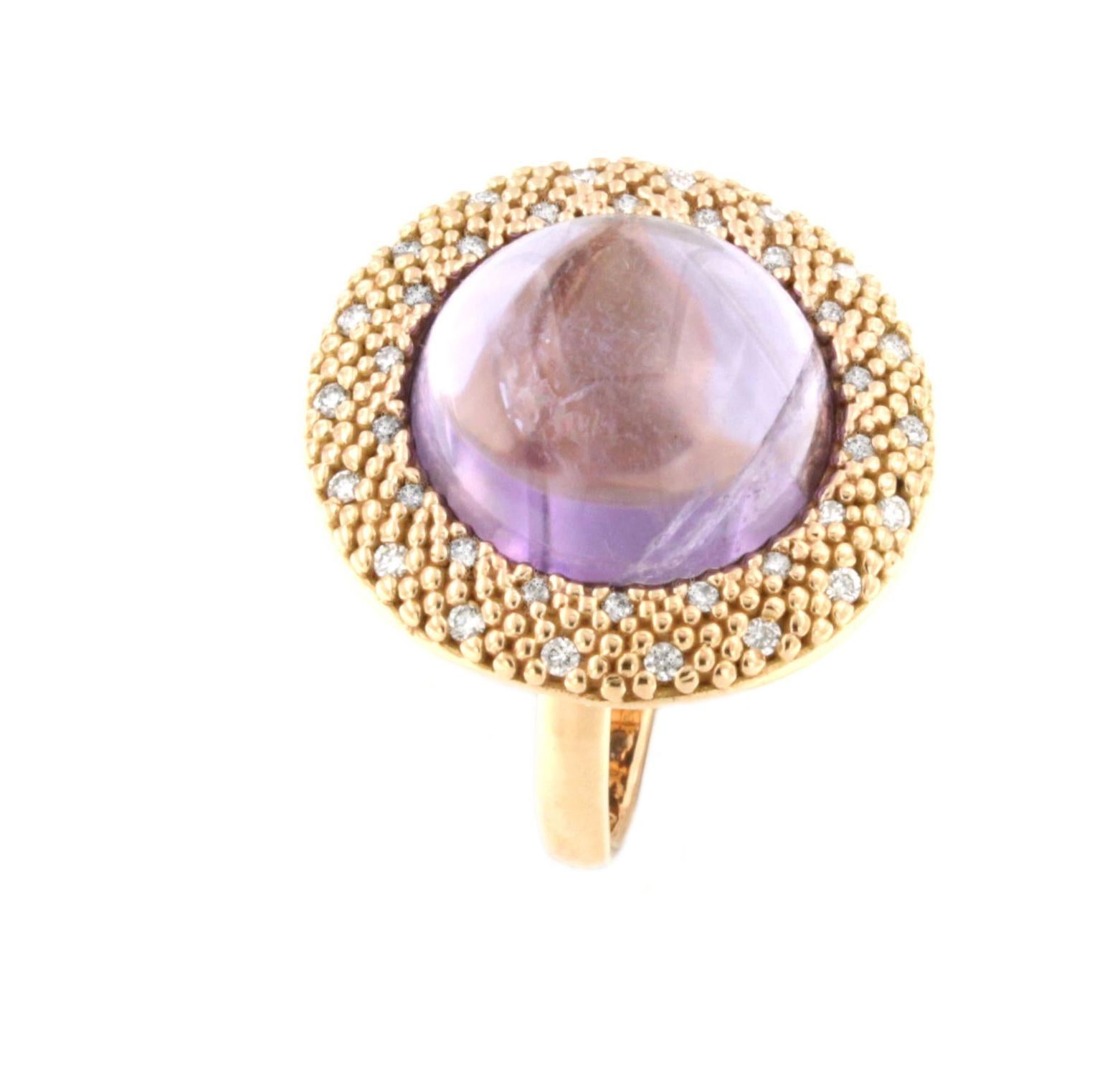 18kt Rose Gold with Purple Cabochon Amethyst Stone White Diamonds Modern Ring In New Condition For Sale In GALLARATE, IT