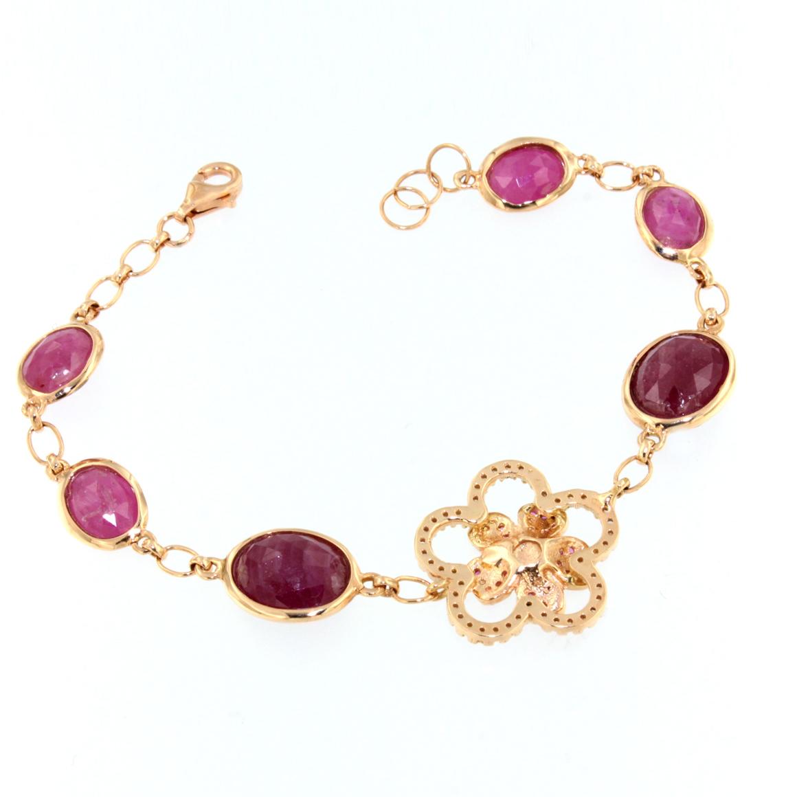 18Kt Rose Gold with Red Ruby and White Diamonds Bracelet In New Condition In GALLARATE, IT