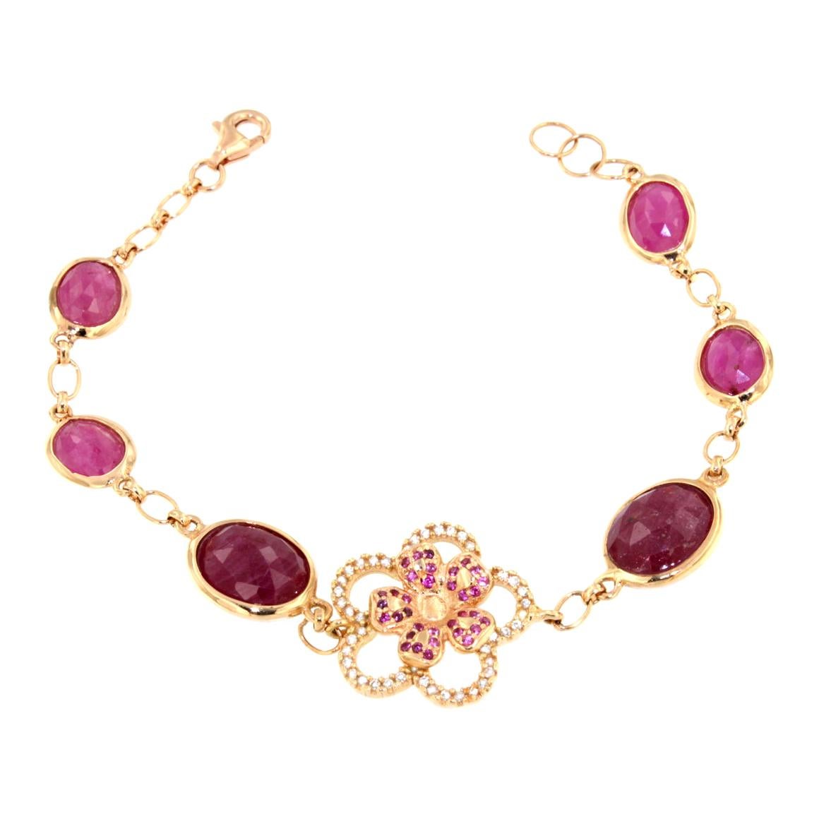 18Kt Rose Gold with Red Ruby and White Diamonds Bracelet
