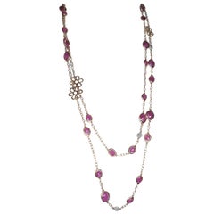18kt Rose Gold with Red Ruby and White Diamonds Necklace