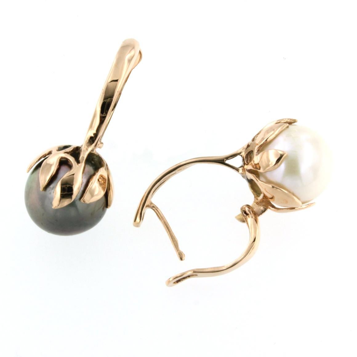 Pendientes Clásicos Intemporales de Oro Rosa de 18 Kt con Perla de Tahití y Perla Blanca en Nuevo estado para la venta en GALLARATE, IT