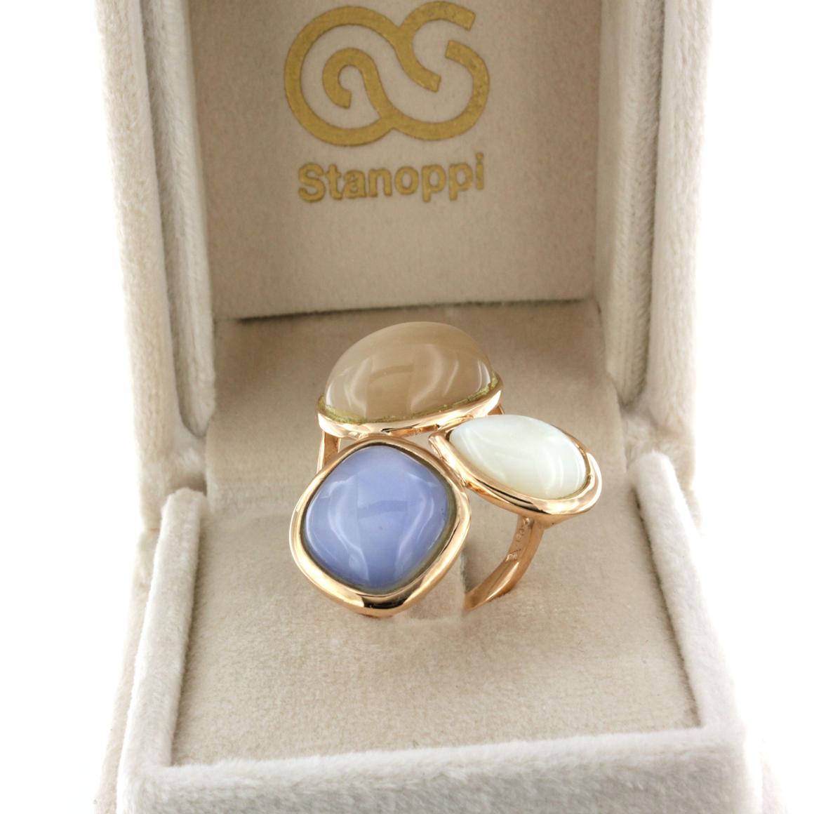 18kt Rose Gold with White and Blue Mother Pearl and Moonstone Ring In New Condition For Sale In GALLARATE, IT