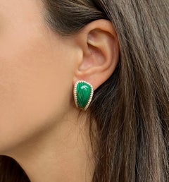 18Kt Rose Gold with White Diamonds and Malachite Modern Amazing Earrings