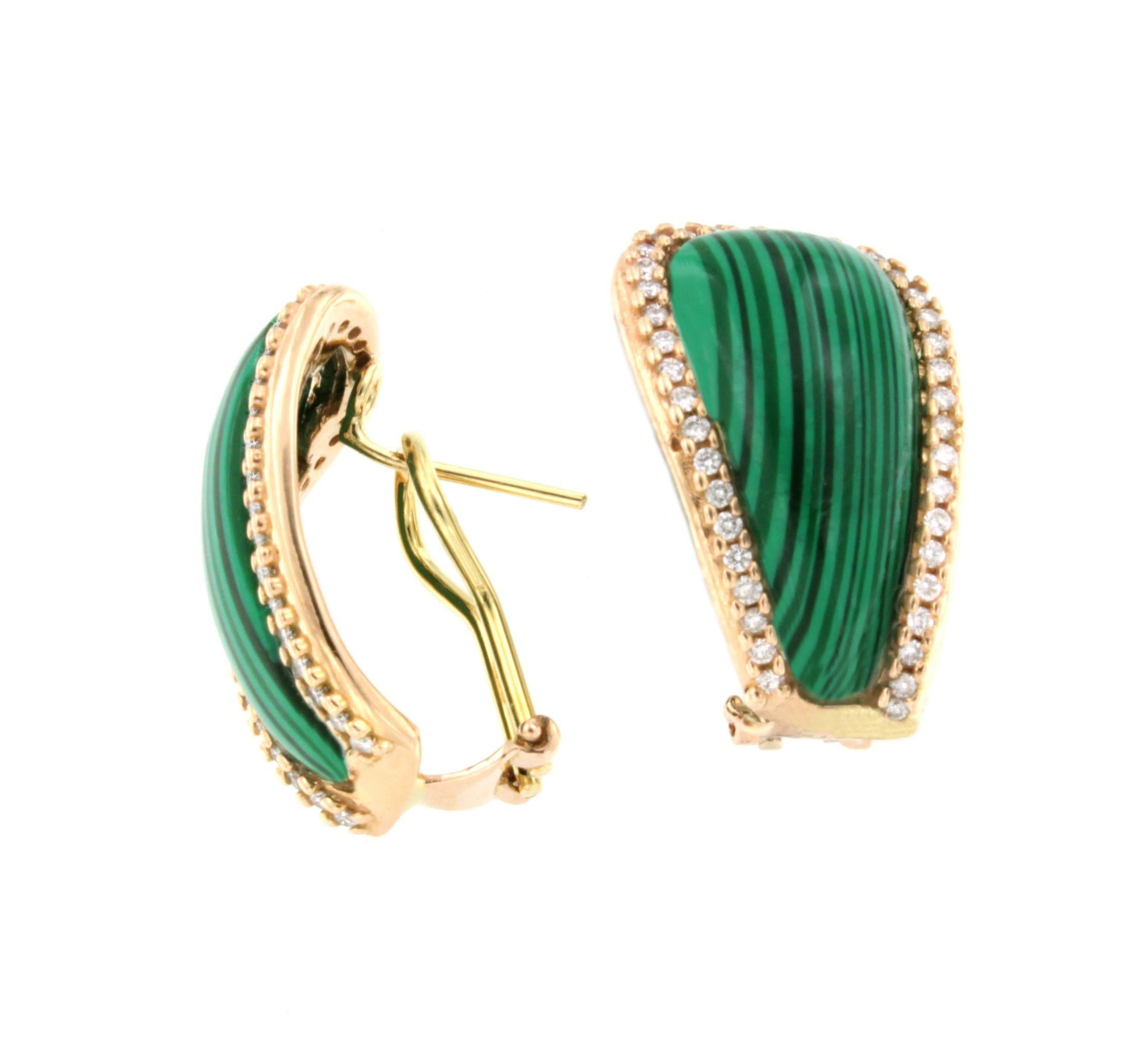 18Kt Rose Gold with White Diamonds and Malachite Modern Amazing Earrings In New Condition For Sale In GALLARATE, IT