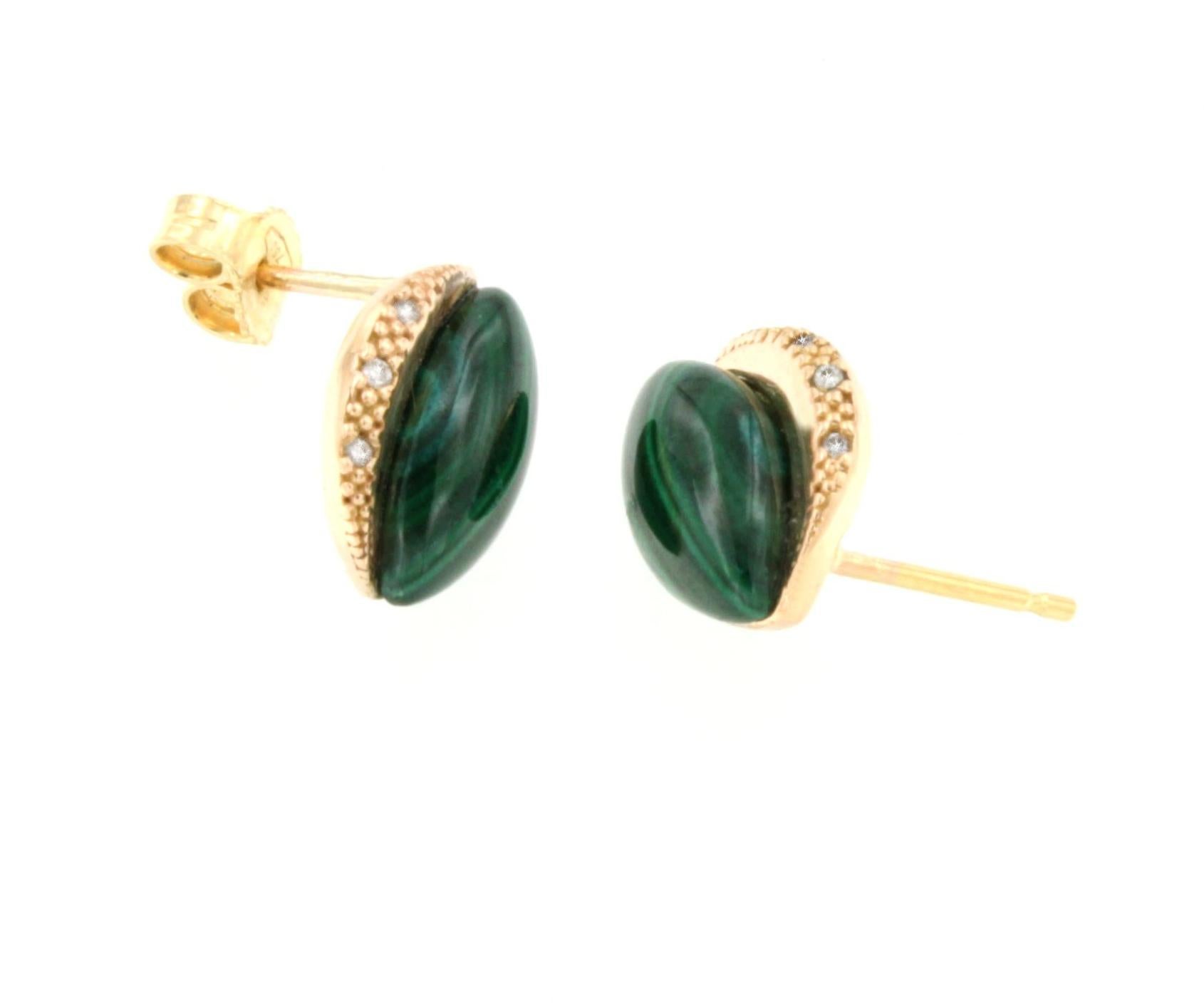 18Kt Rose Gold With White Diamonds And Malachite Modern Amazing Earrings  In New Condition For Sale In GALLARATE, IT