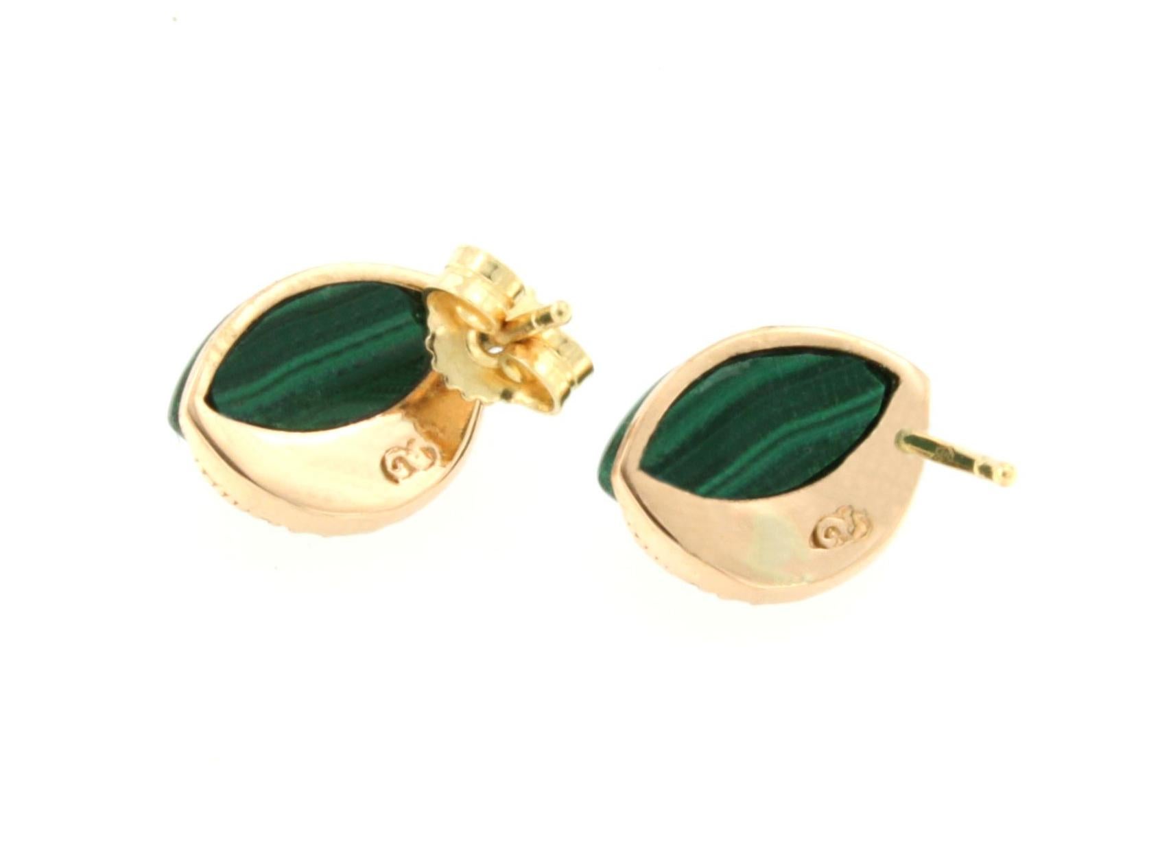 Women's or Men's 18Kt Rose Gold With White Diamonds And Malachite Modern Amazing Earrings  For Sale