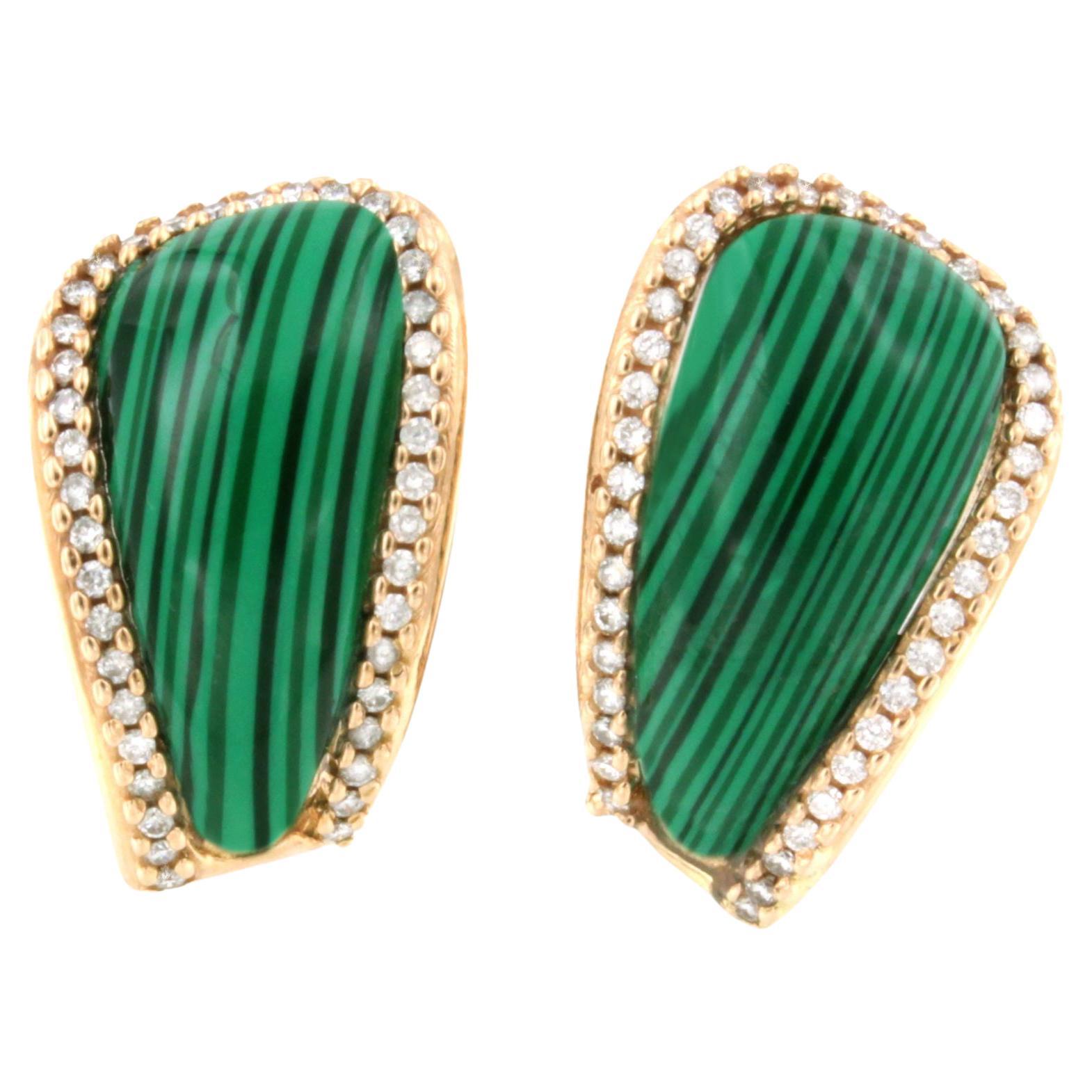 18Kt Rose Gold with White Diamonds and Malachite Modern Amazing Earrings For Sale