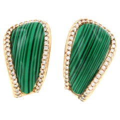 18Kt Rose Gold with White Diamonds and Malachite Modern Amazing Earrings