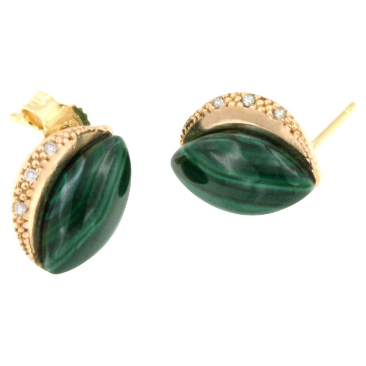 18Kt Rose Gold With White Diamonds And Malachite Modern Amazing Earrings 