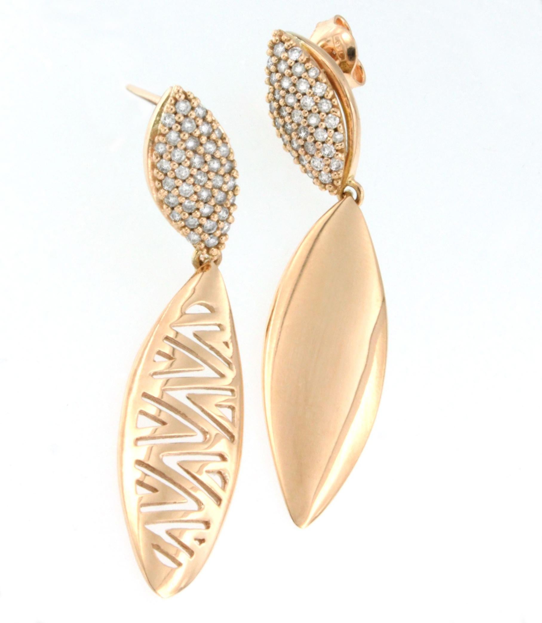 Contemporary 18 Karat Rose Gold with White Diamonds Modern and Fashion Amazing Earrings For Sale