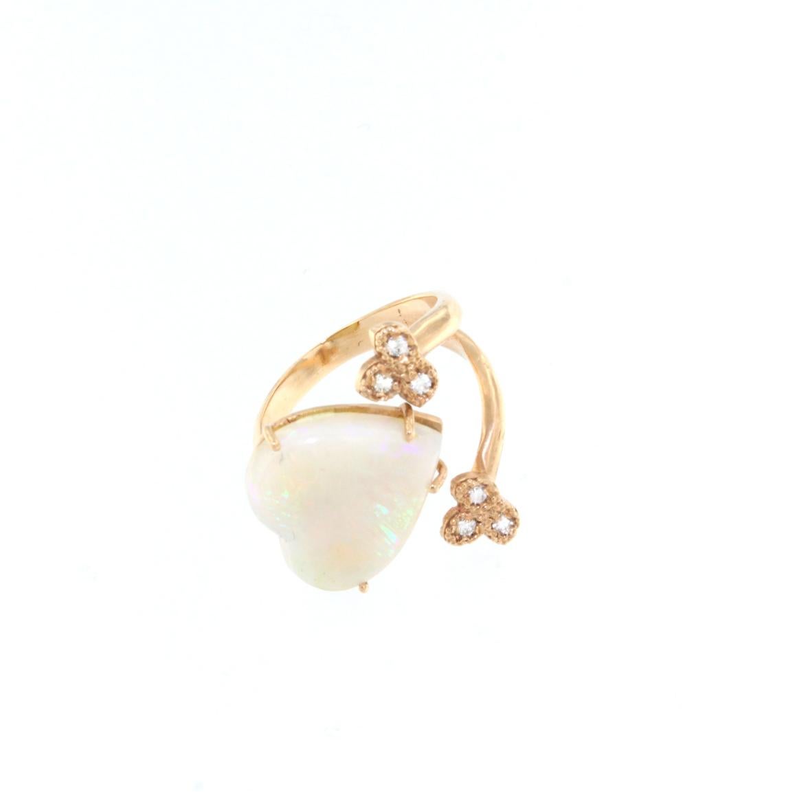 Bague en or rose 18 carats avec opale blanche et diamants blancs Neuf - En vente à GALLARATE, IT