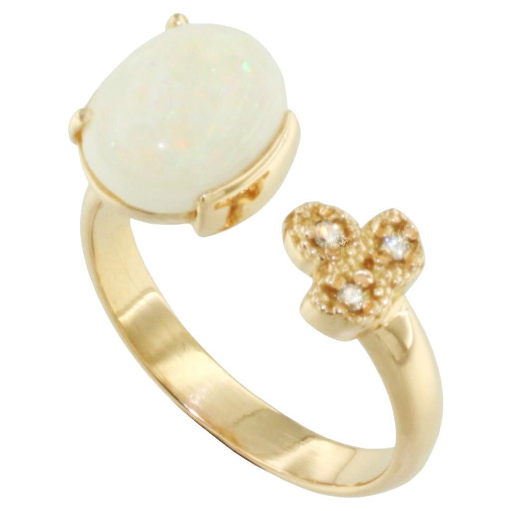 18kt Rose Gold with White Opal and White Diamonds Ring For Sale