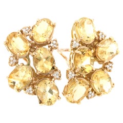 18Kt Rose Gold with Yellow Citrin Stones White Diamonds Amazing Modern Earrings 