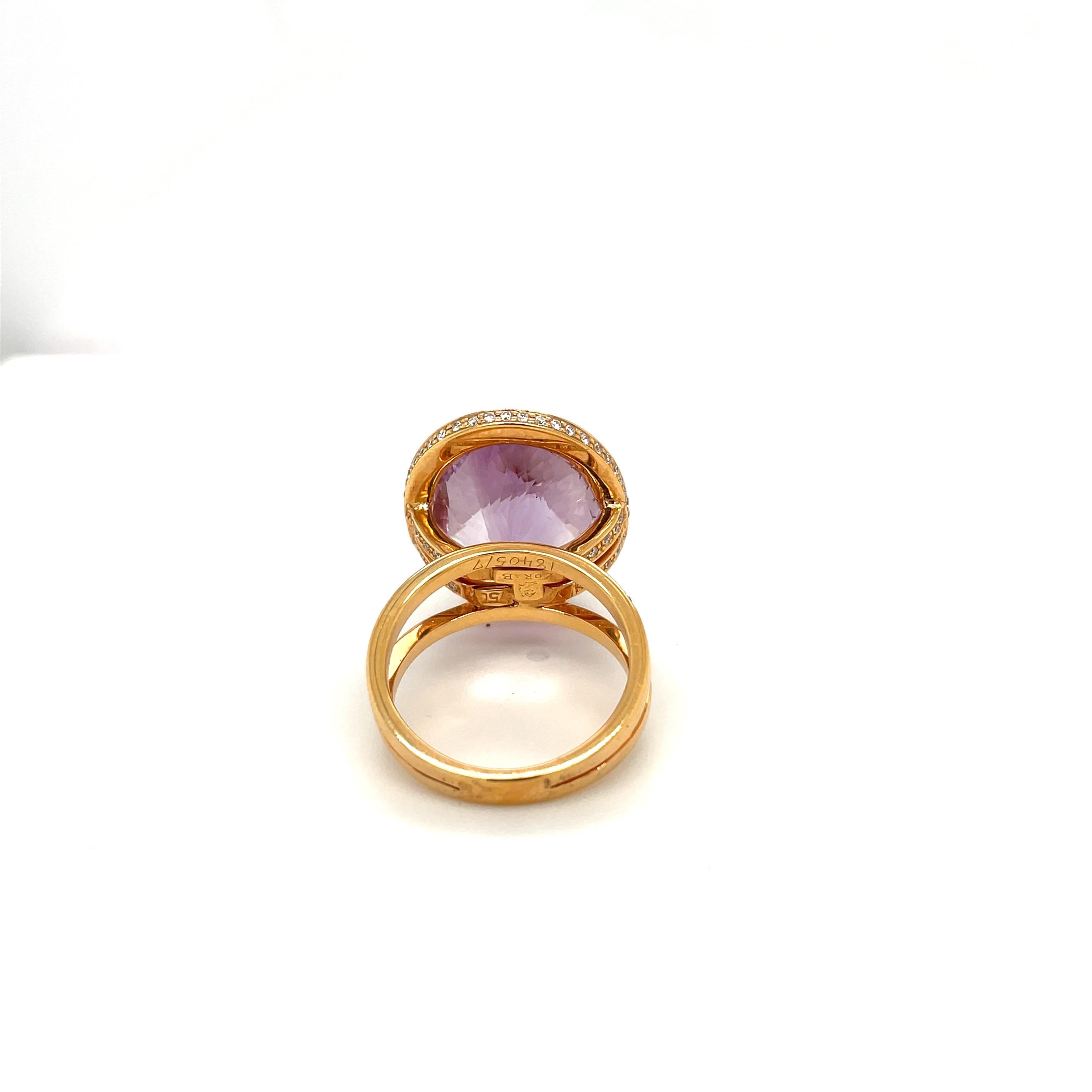 18kt Rose Gold Zorab Creations 12.18ct Amethyst Ring with Diamonds For Sale 4