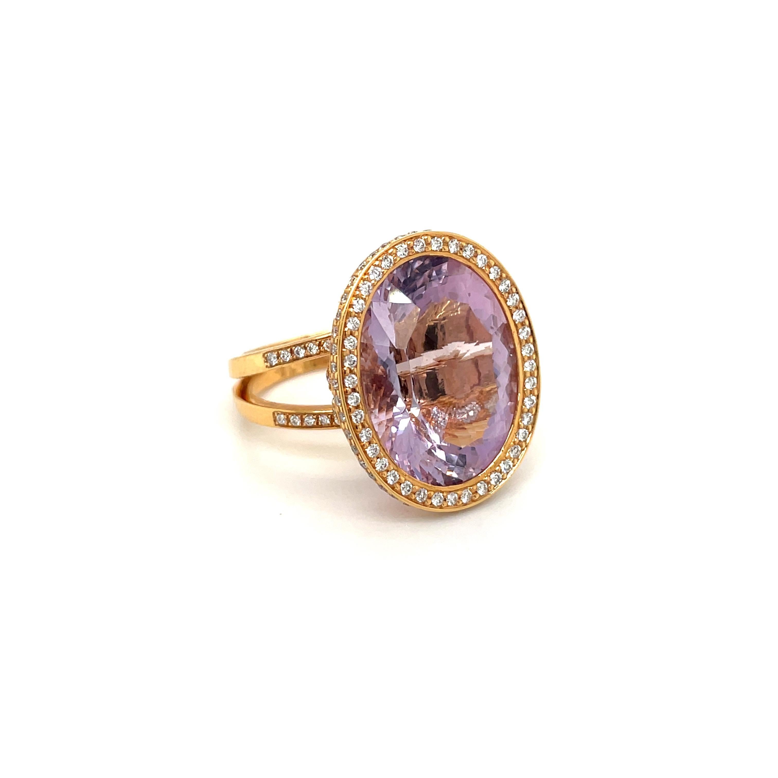 18kt Rose Gold Zorab Creations 12.18ct Amethyst Ring with Diamonds For Sale 5