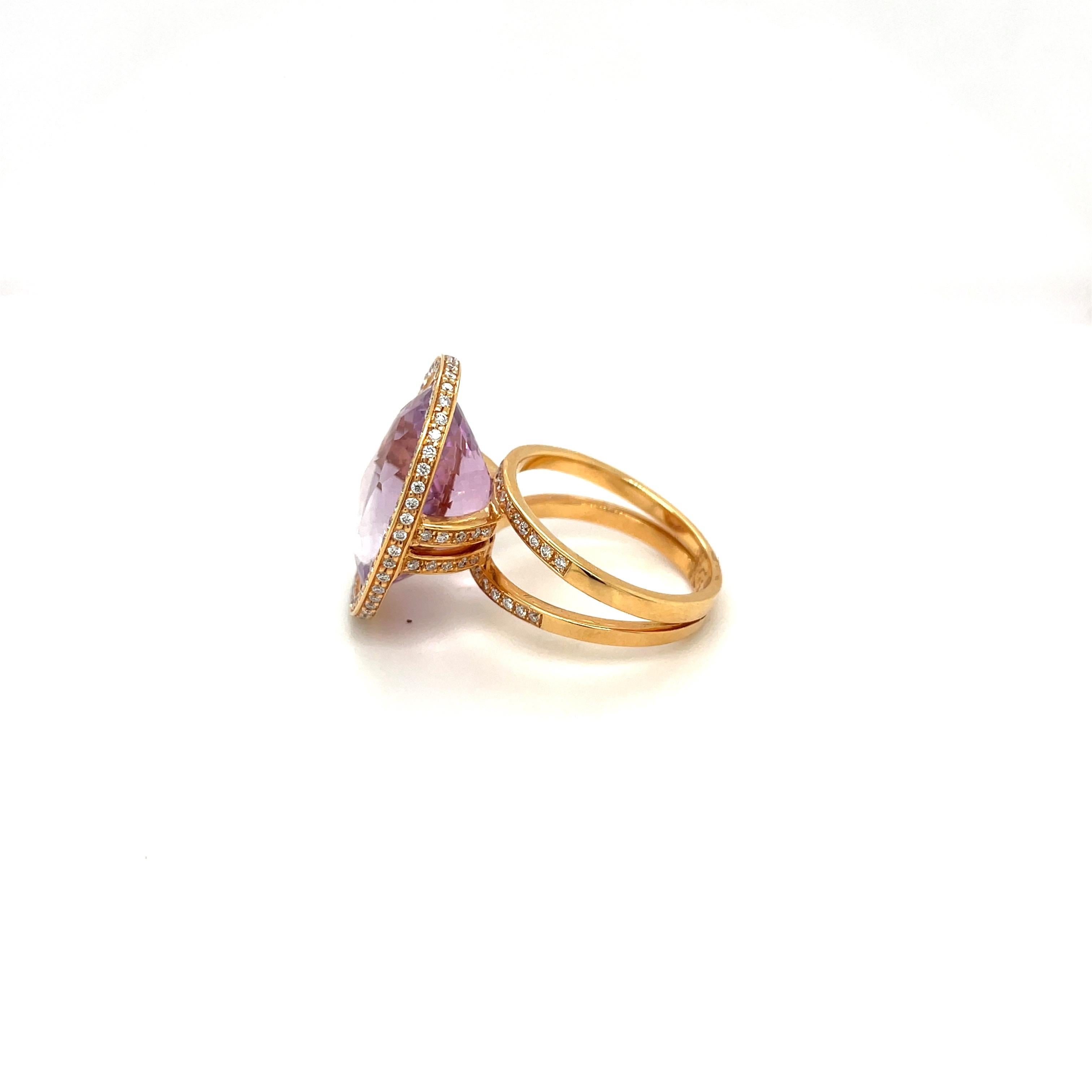 18kt Rose Gold Zorab Creations 12.18ct Amethyst Ring with Diamonds For Sale 6
