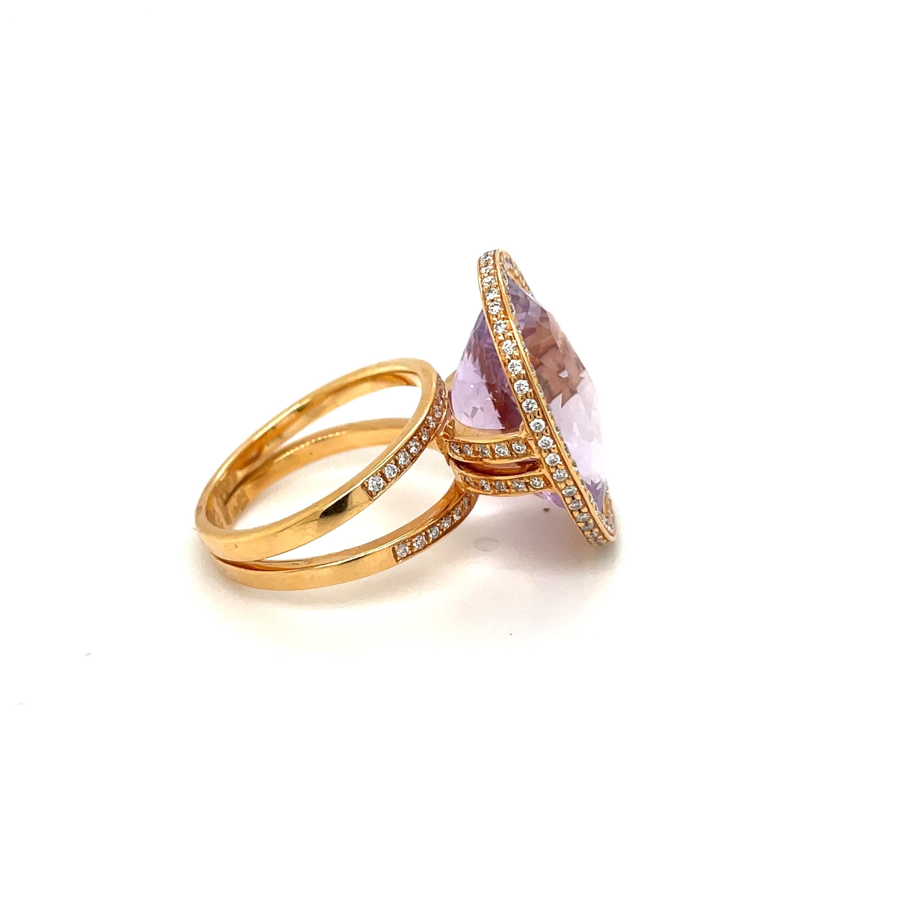 18kt Rose Gold Zorab Creations 12.18ct Amethyst Ring with Diamonds For Sale 1