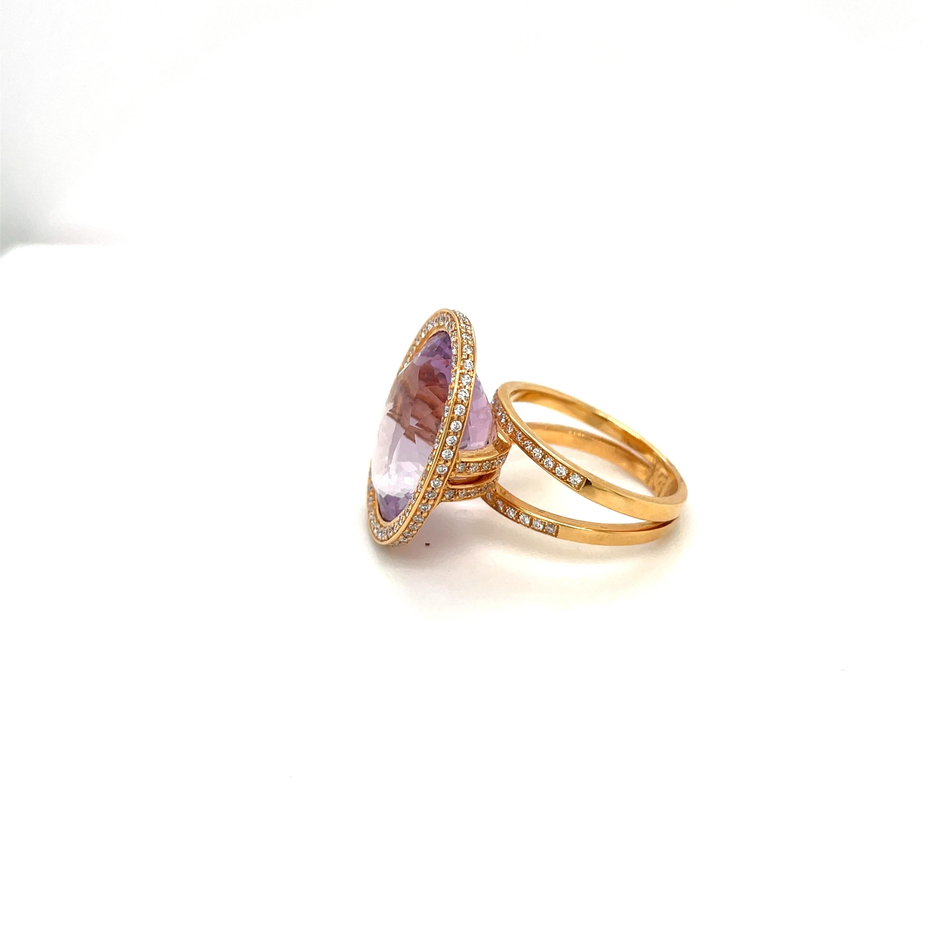 18kt Rose Gold Zorab Creations 12.18ct Amethyst Ring with Diamonds For Sale 2