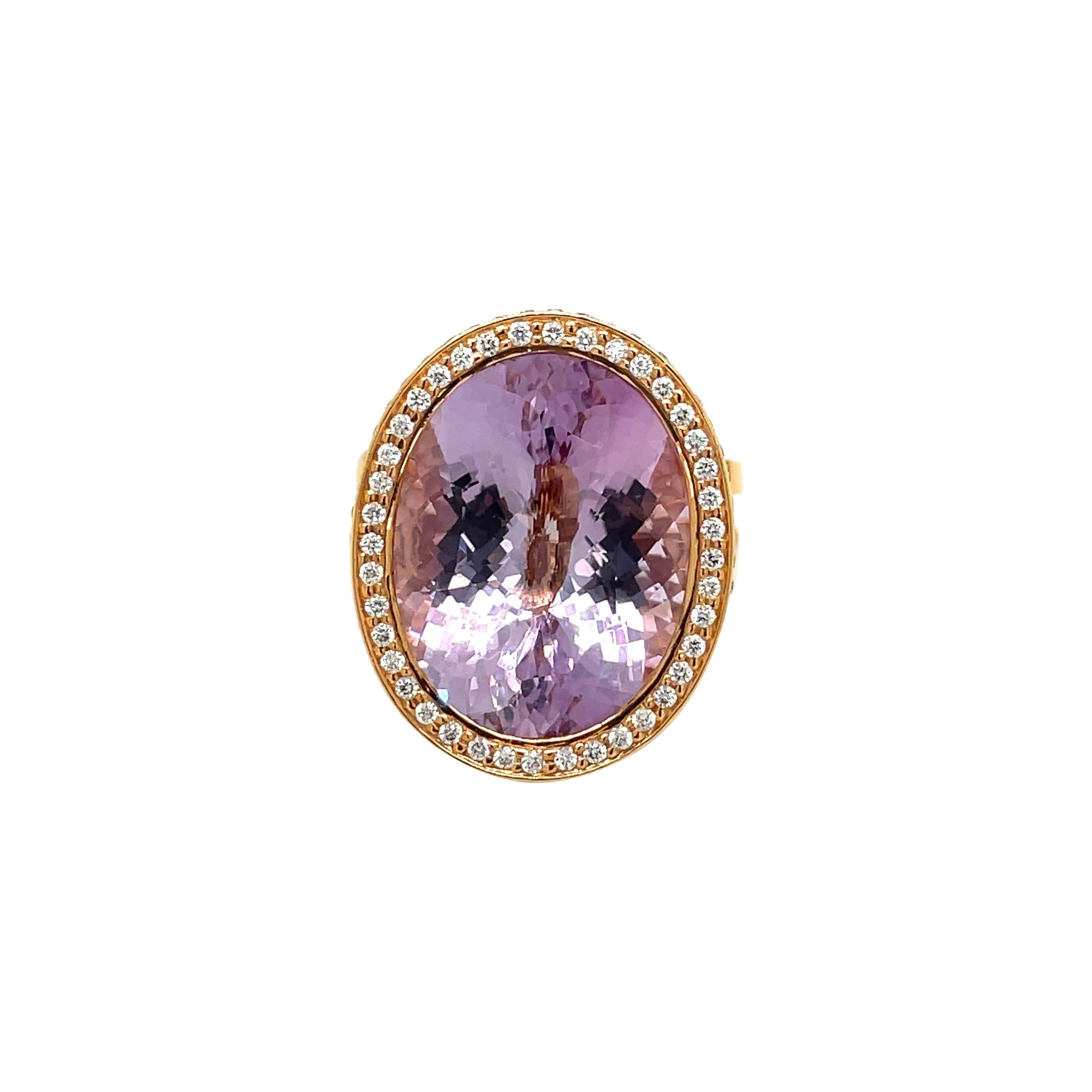 18kt Rose Gold Zorab Creations 12.18ct Amethyst Ring with Diamonds For Sale
