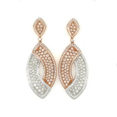 18KT Rose & White Gold 6.24cts Brilliant & Rose Cut Diamond Hanging Earrings