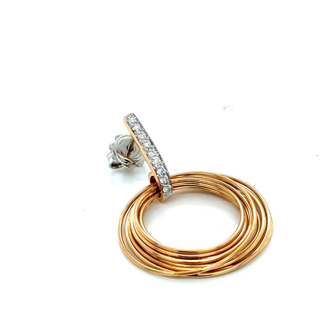 Contemporain Boucles d'oreilles cercle en or rose et blanc 18Kt avec diamants - 0.34 cts en vente