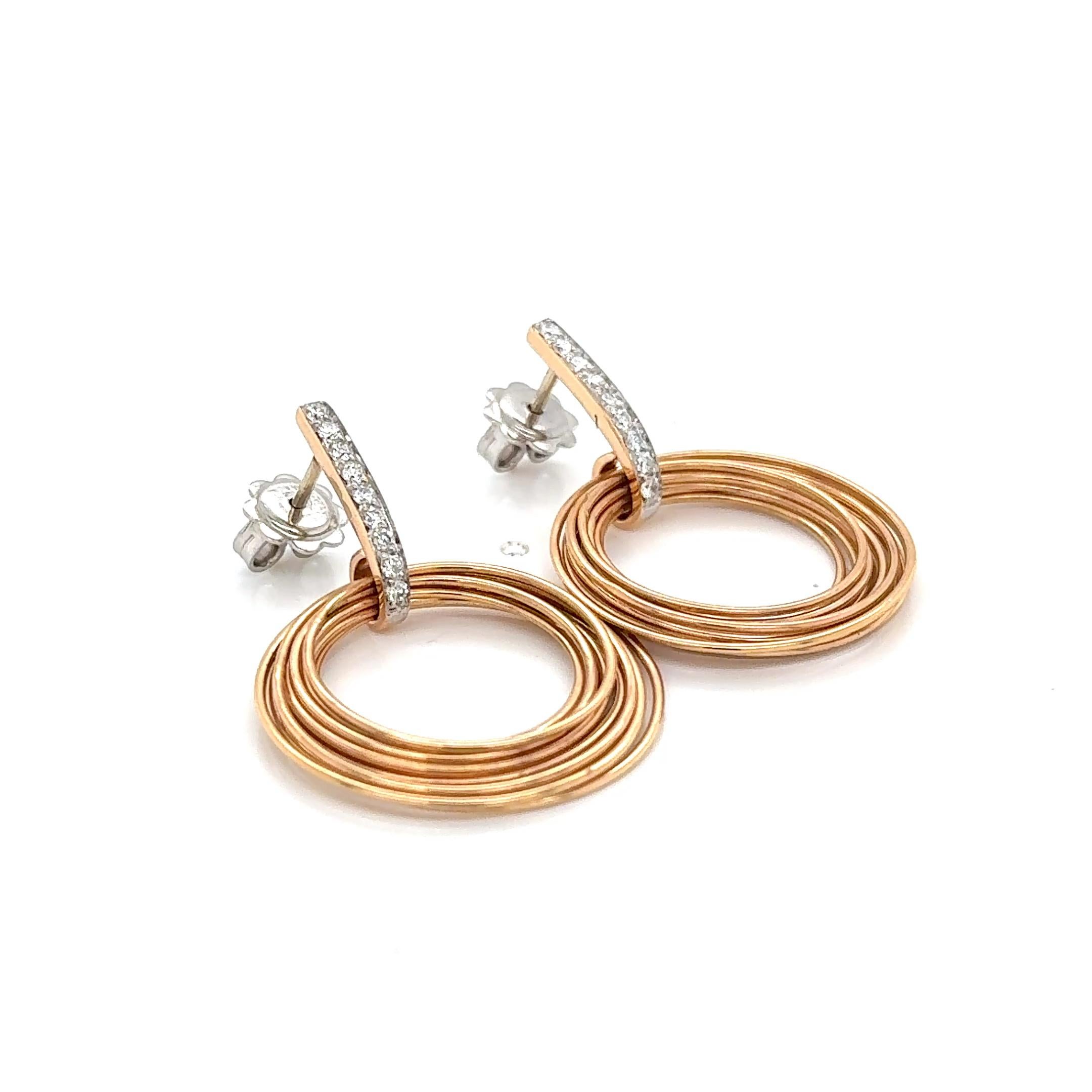 Boucles d'oreilles cercle en or rose et blanc 18Kt avec diamants - 0.34 cts Pour femmes en vente